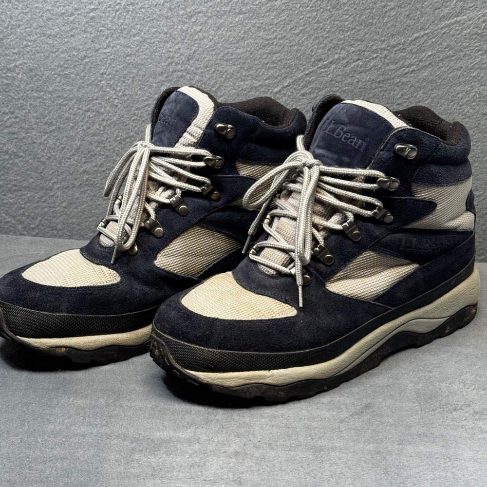 LL Bean Mens Primaloft Snow Boots Navy Blue Leather Winter 12 Wide ND71 06